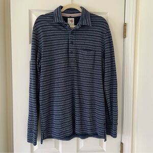 Relwen Men's Long Sleeve Polo in Navy Stripe, Size Large, Cotton